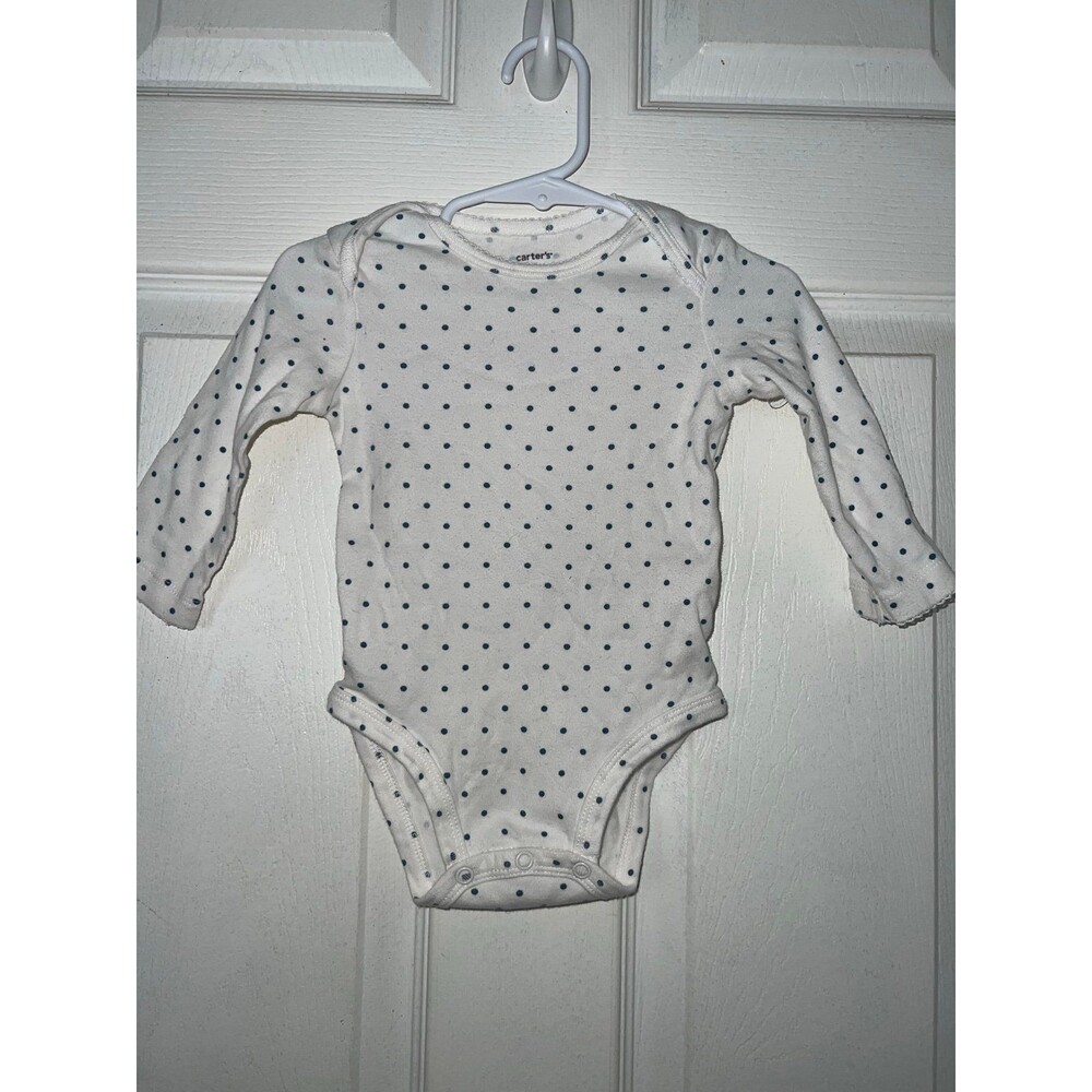 Carters Baby Girl White Blue Polka Dot Long Sleeve Onesie